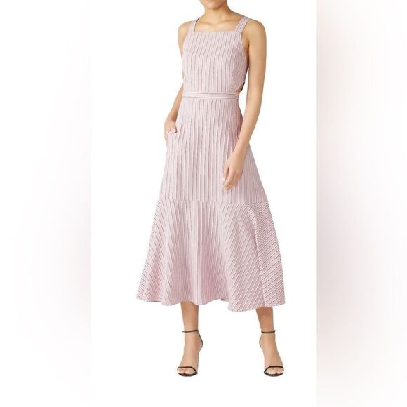 Tibi Striped Cut-Out Midi Dress Size 10 - Picture 1 of 5